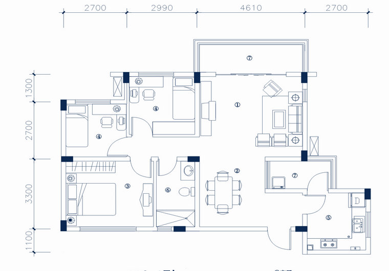 MC-1型 三室兩廳一廚一衛(wèi) 建筑面積 85.32㎡ 房屋面積73.1㎡ 